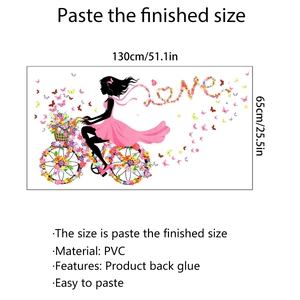 Detaillierte Größenübersicht für PVC-Wandtattoo Blumenfahrrad mit Maßen 130cm mal 65cm