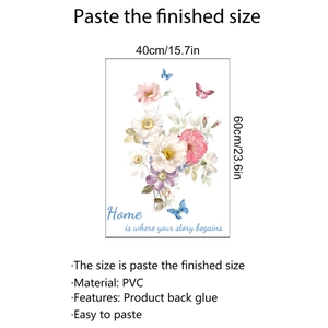 Peony flower and butterfly wall decal made of PVC, self-adhesive size 40x60cm