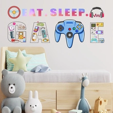 Gamer wall sticker with Eat Sleep Game text and icons for kids room decoration