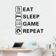Minimalist Eat Sleep Game Repeat wall decal for modern gamer kitchen and room decor