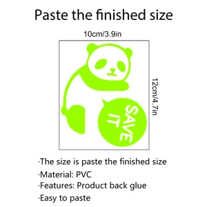Luminous green panda wall sticker dimensions 10x12cm with PVC self-adhesive backing