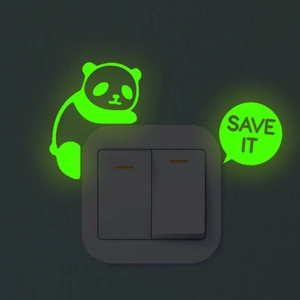 Glow-in-the-dark panda light switch sticker with SAVE IT slogan for dark rooms