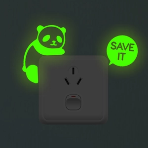 Glow-in-the-dark wall sticker with cartoon panda and Save It text for light switches