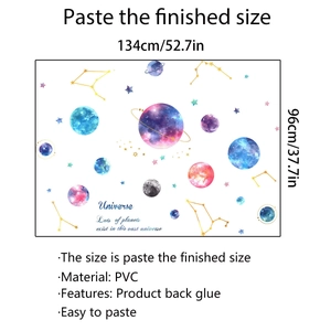 Macro detail of PVC Universe wall stickers showing planets and stars with dimensions