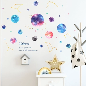 Outer space planet and constellation wall decals set for kids' room decoration