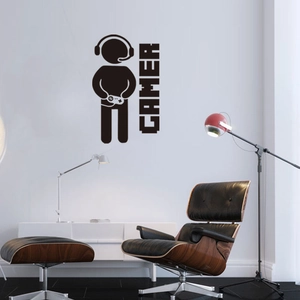 Adesivo murale gamer minimalista con silhouette, cuffie e controller per camera da letto