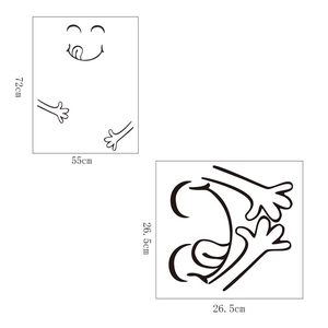 Funny cartoon face wall sticker dimensions 72x55cm showing layout and size specs