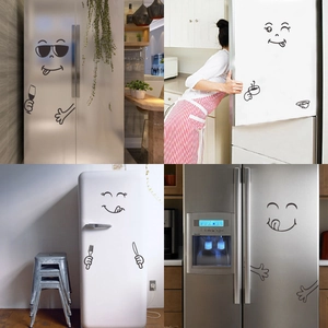 Creative Cartoon Refrigerator Stickers PVC DIY Wall Decals Funny Emoji Faces Cutlery Pattern Decorative Fridge Cabinet Stickers