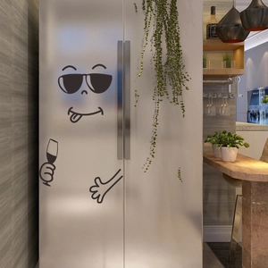 Funny DIY refrigerator stickers featuring a cool sunglasses face on stainless steel fridge