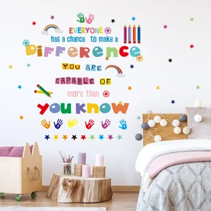 Motivational Quotes Wall Stickers Colorful Art Stars Rainbow School Classroom Kids Room Decor Waterproof PVC Wall Decals
