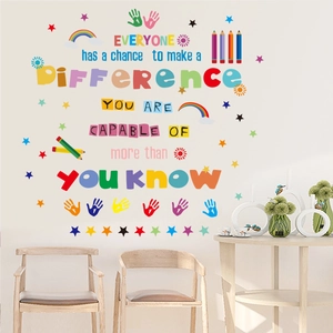 Inspirational quotes wall decals with colorful stars and crayons for classroom decor