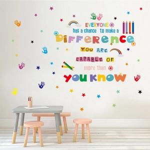 Colorful motivational quote wall stickers with stars and crayons for school classrooms