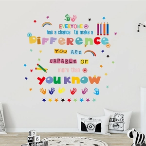 Inspirational quotes wall decals with colorful stars and rainbow for classroom decor