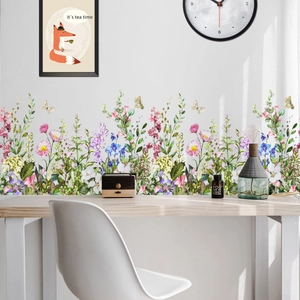 Vibrant garden floral wall stickers with butterflies for creative living room decor