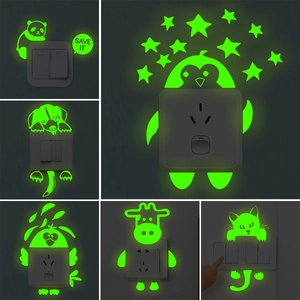 Cartoon Animal Luminous Switch Stickers PVC Glow In The Dark Wall Decals For Kids Bedroom Living Room Home Decoration