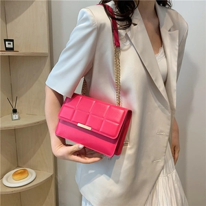 Fashion Quilted Crossbody Bag For Women Chic PU Leather Chain Shoulder Bag Casual Square Flap Handbag With Magnetic Buckle