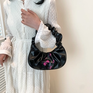 Women Ruched Cloud Underarm Bag Fashion Butterfly Print PU Leather Shoulder Bag With Pleated Handle Chic Handbag For Daily