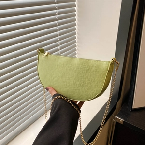 Lindgrüne Halbmond-Tasche mit Lychee-Textur und goldener Kette für Damen-Schultertasche