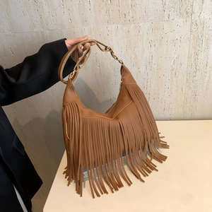 Bohemian Tassel PU Leather Shoulder Bag Fringe Hobo Crossbody Bag Vintage Street Style Handbag For Women Daily Travel Bag