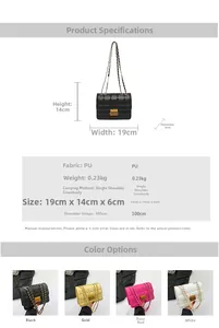 Detailed size specifications for the quilted chain shoulder bag with metal buckle