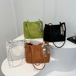 Large capacity twill fabric tote bags with silk scarves in green, black, white, and brown
