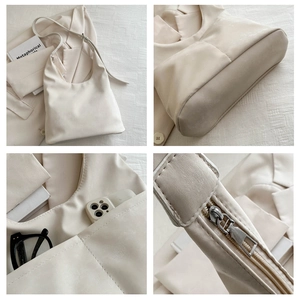 Vues détaillées du sac beige minimaliste montrant texture, fond et espace intérieur