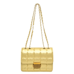 Elegant gold quilted crossbody bag with wave texture and metal chain strap for women