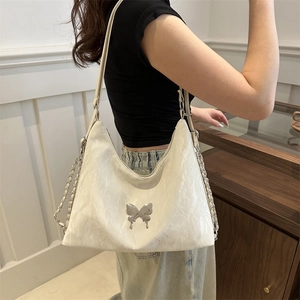 Sac Hobo En Cuir PU Plissé À Boucle Papillon En Métal Femmes Y2K Streetwear Tendance Sac À Bandoulière Sous L'Aisselle Chaîne