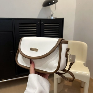Damen Minimalistische PU Leder Kleine Quadratische Schultertasche Retro Kontrastfarbe Umhängetasche Mit Gold Metall Dekor Handtasche