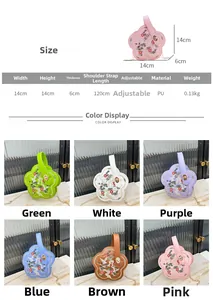 Spécifications de taille et six couleurs du sac à main brodé en forme de fleur