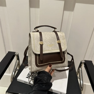 Retro Women Mini Backpack Handbag PU Leather Denim Patchwork Small Square Bag Multi-functional British Style Travel