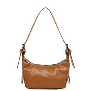 Braune Halbmond-Hobo-Tasche mit verstellbaren Schnallen und glattem Vintage-Finish