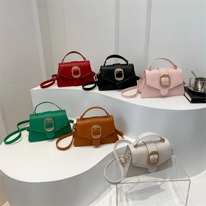 Litchi texture mini Kelly style handbags in six colors with gold square buckle