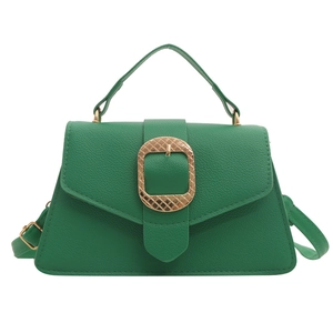 Minimalist green crossbody bag with lychee texture and gold buckle decoration