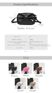 Détails du sac à bandoulière avec nœud en cuir PU matelassé et tableau des tailles