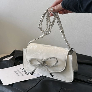 Damen Schulter Umhängetasche Strass Schleife PU Leder Kette Kleines Quadrat Klappe Handtasche Elegant Mode Trendig