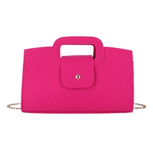 Chic magenta faux crocodile leather handbag with metal chain strap and top handle