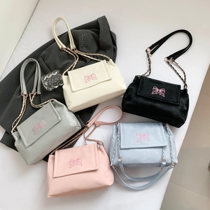 Fashionable chain shoulder bags with embroidered butterfly in five macaron colors