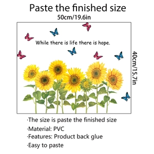 Detail of sunflower and butterfly PVC wall sticker with quotes measuring 50x40cm