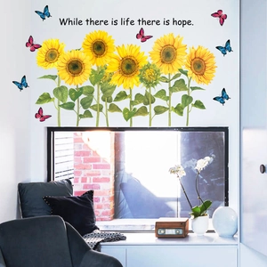 Sunflower and butterfly wall stickers with motivational quote for home wall decoration