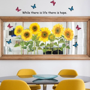 Sunflower and butterfly wall stickers with motivational quote for home decor