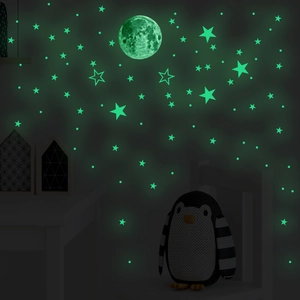 Stickers muraux lune et étoiles lumineuses avec effet vert fluo pour chambre d'enfant