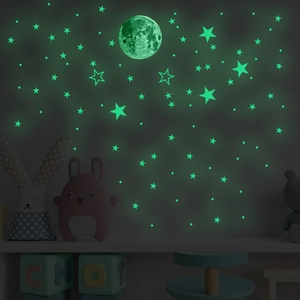 Autocollants Muraux Lune Étoiles Points Lumineux Dans Le Noir PVC Fluorescents Pour Décoration De Chambre D'enfant