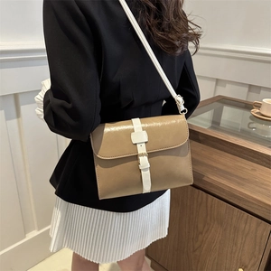 Sac Carré Petit en Cuir PU Mode pour Femmes Rétro Couleur de Contraste Sac à Bandoulière pour Navettage Quotidien Voyage