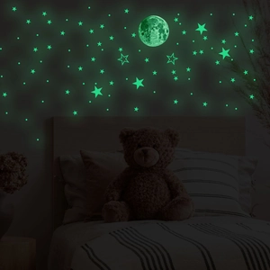 Stickers muraux fluorescents lune et étoiles pour décoration de chambre d'enfant
