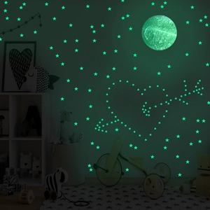 Luminous wall stickers set with 30cm glowing moon and stars for children room decor