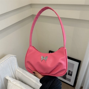 Sac à Épaule Plissé en Cuir PU pour Femmes Avec Boucle Papillon en Métal Mode Y2K Sac Sous le Bras Couleur Unie Sac à Main