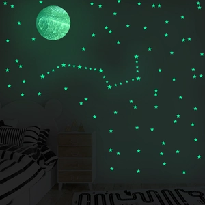 Luminous moon and stars wall sticker set for dark kids room glowing celestial decoration