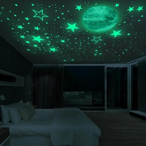 Glow in the dark moon and star wall stickers set for creative kids room ceiling decoration