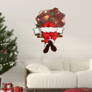 Funny Santa stuck in chimney wall decal for Christmas home decoration with gift bag